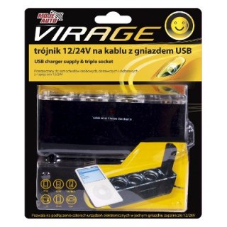 TRÓJNIK 12/24V NA KABLU Z GNIAZDEM USB MOJE AUTO VIRAGE