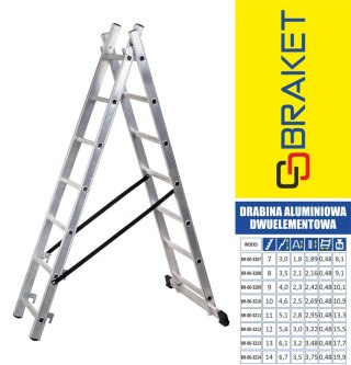 DRABINA ALUMINIOWA 2-ELEMENTOWA 300CM 7+7 SZCZEBLI BRAKET
