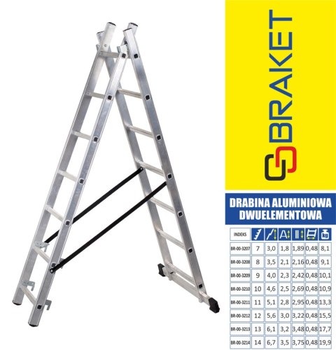 DRABINA ALUMINIOWA 2-ELEMENTOWA 510CM 11+11 SZCZEBLI BRAKET