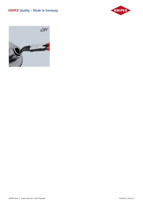 SZCZYPCE DO PIERŚCIENI SEGERA WYGIĘTE 45° WEWNĘTRZNE 180MM KNIPEX