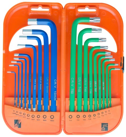 KOMPLET KLUCZY TRZPIENIOWYCH HEX I TORX DŁUGIE 18 SZTUK EPM