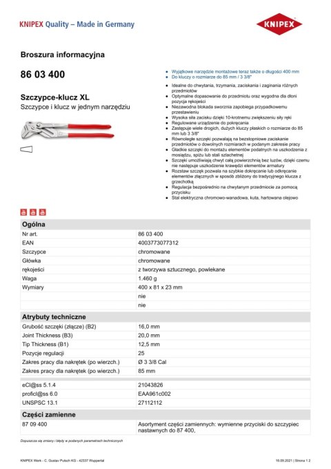 SZCZYPCE-KLUCZ XL 400MM KNIPEX