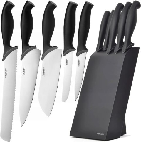 ZESTAW 5 NOŻY W BLOKU CZARNY FISKARS