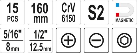 WKRĘTAK UDAROWY Z MAGNETYCZNYMI KOŃCÓWKAMI 15SZT YATO
