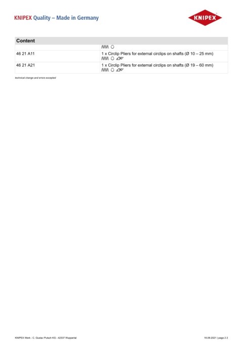 ZESTAW SZCZYPIEC DO PIERŚCIENI OSADCZYCH 8-CZ. 00 20 04 V01 KNIPEX