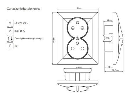 PERŁA GNIAZDO PODWÓJNE P/T B/U SREBRNY ABEX