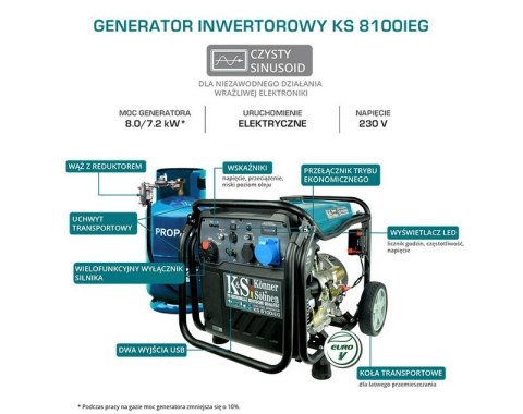 AGREGAT INWENTOROWY 8.0 KW BENZYNA/GAZ K&S GERMANY