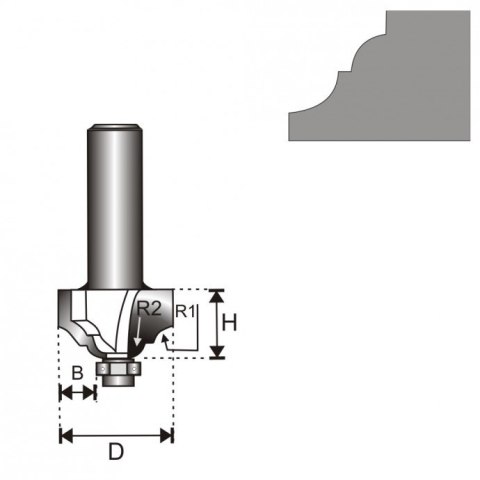 FREZ KLASYCZNY Z ŁOŻYSKIEM T8 D39.3 H15.9 R1/R24 46/6.35 DEDRA