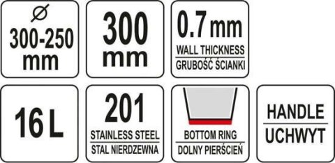 WIADRO / POJEMNIK ZE STALI NIERDZEWNEJ 16L. YATO