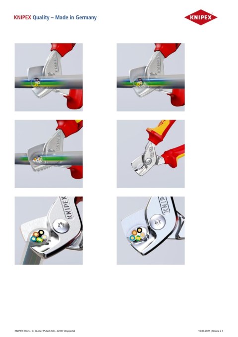 NOŻYCE DO KABLI IZOLOWANE 1000V 160MM KNIPEX