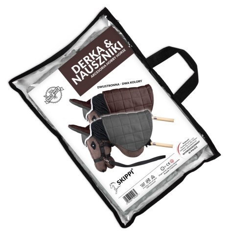 Zestaw Skippi - Hobby Horse Gniady - Derka szary i brąz - Kantar j-zielony