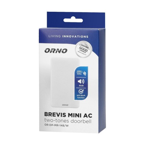 DZWONEK ELEKTROMECHANICZNY DWUTONOWY 230V BIAŁY BREVIS MINI ORNO
