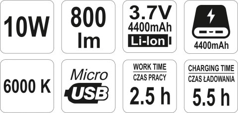 REFLEKTOR DIODOWY PRZENOŚNY 10W AKUMULATOROWY YATO