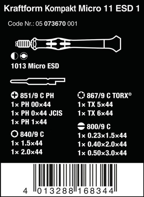 ZESTAW KRAFTFORM KOMPAKT MICRO 11 ESD 1, 11CZ. WERA