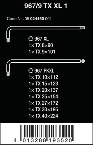 ZESTAW KLUCZY TRZPIENIOWYCH TORX, DŁUGICH, 9CZĘŚĆ WERA