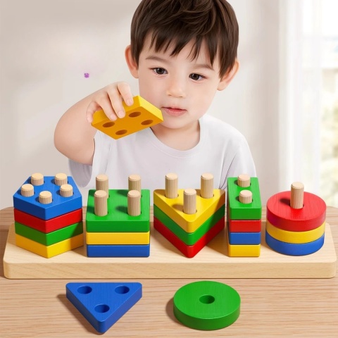 Montessori drewniane sortowanie układanie zabawek Puzzle