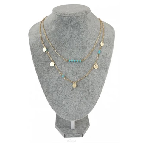 Naszyjnik delikatny podwójny celebrytka z turkusem N164