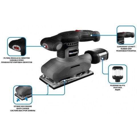 SZLIFIERKA OSCYLACYJNA 260W, STOPA 90*187 MM GRAPHITE