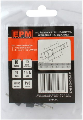 KOŃCÓWKA TULEJKOWA IZOLOWANA 1.5MM 10 SZTUK EPM