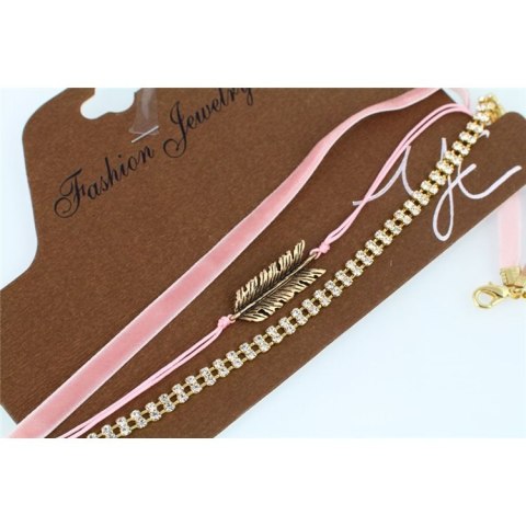 NASZYJNIK CHOKER PIÓRKO I KRYSZTAŁY - RÓŻ N521R