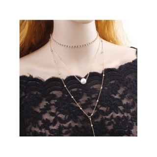 NASZYJNIK CHOKER TRZYCZĘŚCIOWY Z PEREŁKĄ I KRYSZTAŁKAMI N546