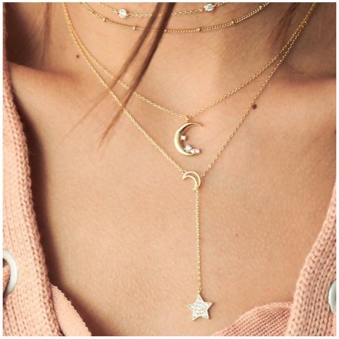 Naszyjnik multi księzyc gwiazdka złoty N656N