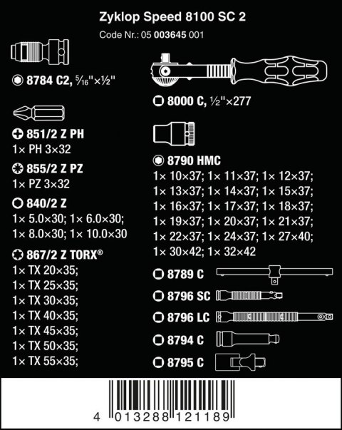 GRZECHOTKA ZYKLOP SPEED 1/2'' W ZESTAWIE METRYCZNYM, 37CZ. WERA