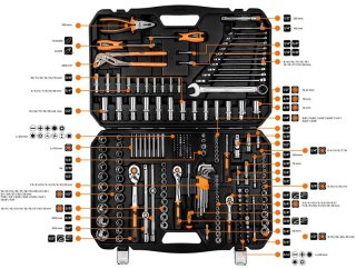 ZESTAW KLUCZY NASADOWYCH 1/2'',3/8'',1/4'' 233 CZĘŚCI NEO