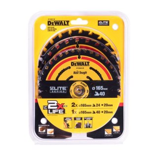 PIŁA TARCZOWA DO DREWNA ELITE 2*165MM 24Z + 165MM 40Z 3-PAK DEWALT