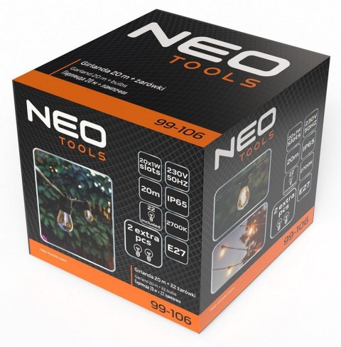 GIRLANDA 20M + 22 ŻARÓWKI FILAMENT NEO