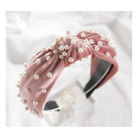 Opaska turban z velvet z perłami róż O371WZ3