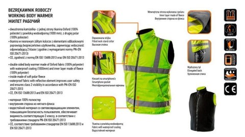 BEZRĘKAWNIK ROBOCZY DWUSTRONNY ODBLASKOWY ŻÓŁTY ROZMIAR XL NEO