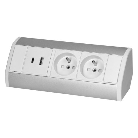 GNIAZDO MEBLOWE 2X2P+Z+2XUSB BIAŁO-SREBRNE ORNO