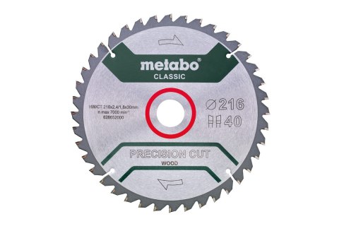 PIŁA TARCZOWA PRECISION CUT WOOD 216*30MM 40WZ METABO