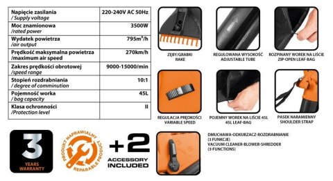 ODKURZACZ OGRODOWY 3500W WOREK 45L NEO