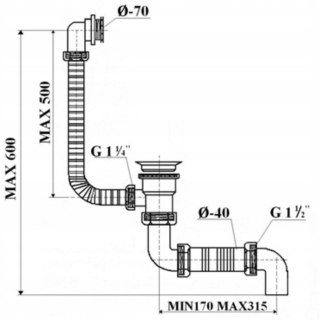 SYFON WANNOWY PRZELOTOWY SPUSTOWY META. UN