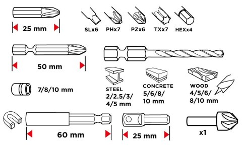 ZESTAW WIERTEŁ I BITÓW, 50 SZT. GRAPHITE