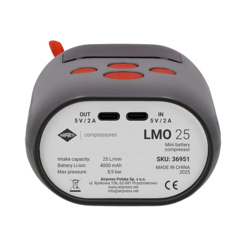 MINI KOMPRESOR AKUMULATOROWY LMO 25 4000MAH 8.9BAR USB AIRPRESS