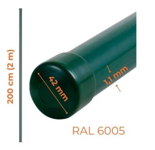 SŁUPEK OGRODZENIOWY RURA FI 42MM 1.1MM 2M ZIELONY RAL 6005 UN