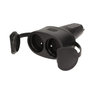 GNIAZDO PODWÓJNE GUMOWE, IP44 Z UZIEMIENIEM CZARNY ORNO