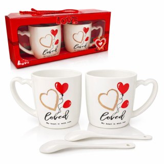 Zestaw 2szt KUBKÓW WALENTYNKOWYCH - LOVE YOU w pudełku z łyżeczkami 300 ml KB24