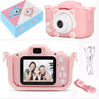 Aparat kamera kotek silikonowa obudowa wyświetlacz gry różowy smycz X2R Luxma