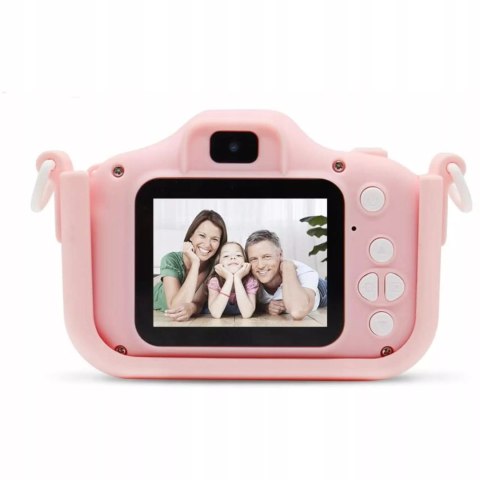 Aparat kamera kotek silikonowa obudowa wyświetlacz gry różowy smycz X2R Luxma