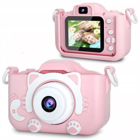 Aparat kamera kotek silikonowa obudowa wyświetlacz gry różowy smycz X2R Luxma