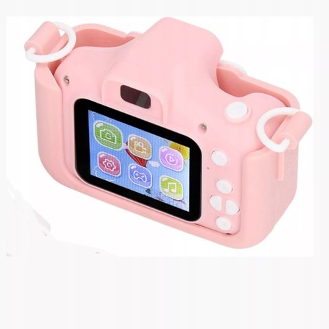Aparat kamera kotek silikonowa obudowa wyświetlacz gry różowy smycz X2R Luxma