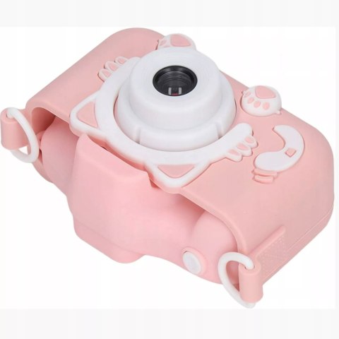 Aparat kamera kotek silikonowa obudowa wyświetlacz gry różowy smycz X2R Luxma