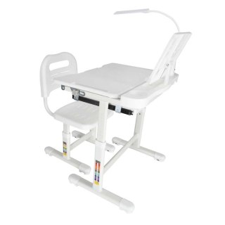 Biurko dziecięce szkolne regulowane krzesło lampka LED USB białe Kik Sp. z o. o. Sp. k.