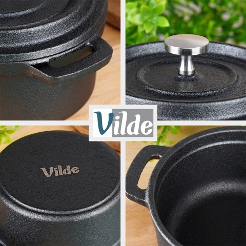 Garnek do Serwowania VILDE Żeliwny 10 cm 250 ml Pokrywka CAST LINE