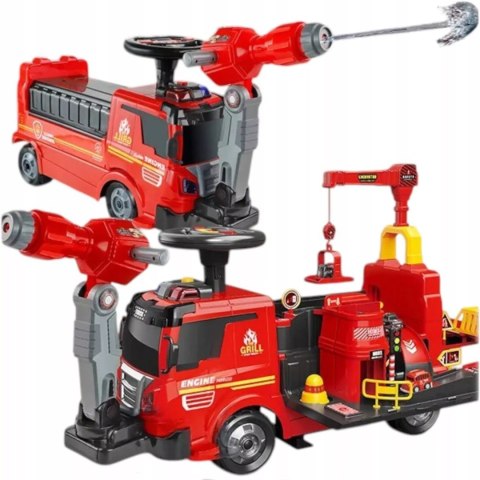 Jeździk 2w1 straż pożarna autka parking dźwig dźwięk pistolet na wodę ZH921 Luxma