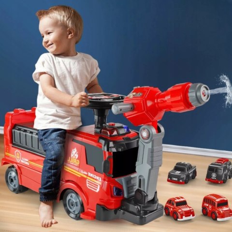 Jeździk 2w1 straż pożarna autka parking dźwig dźwięk pistolet na wodę ZH921 Luxma